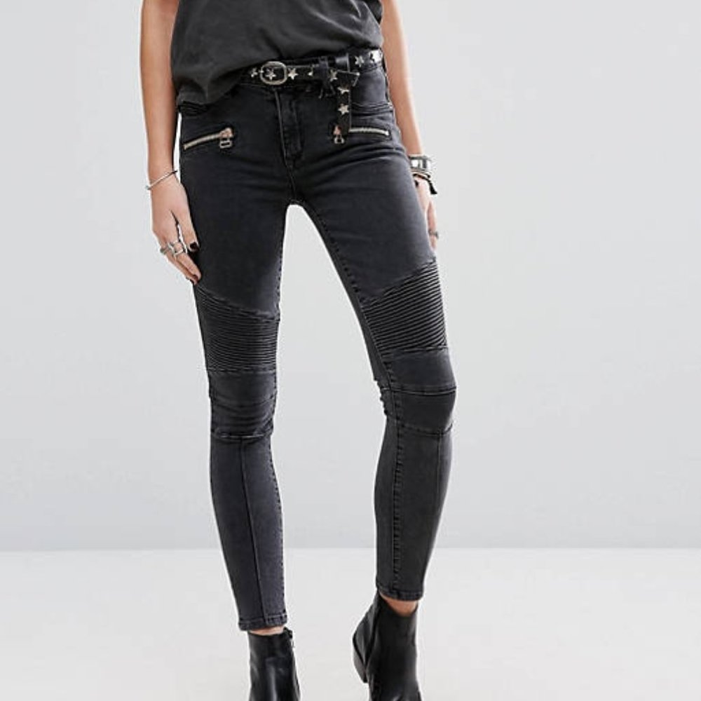 Lovers + Friends Black Aaron Moto Skinny Jeans